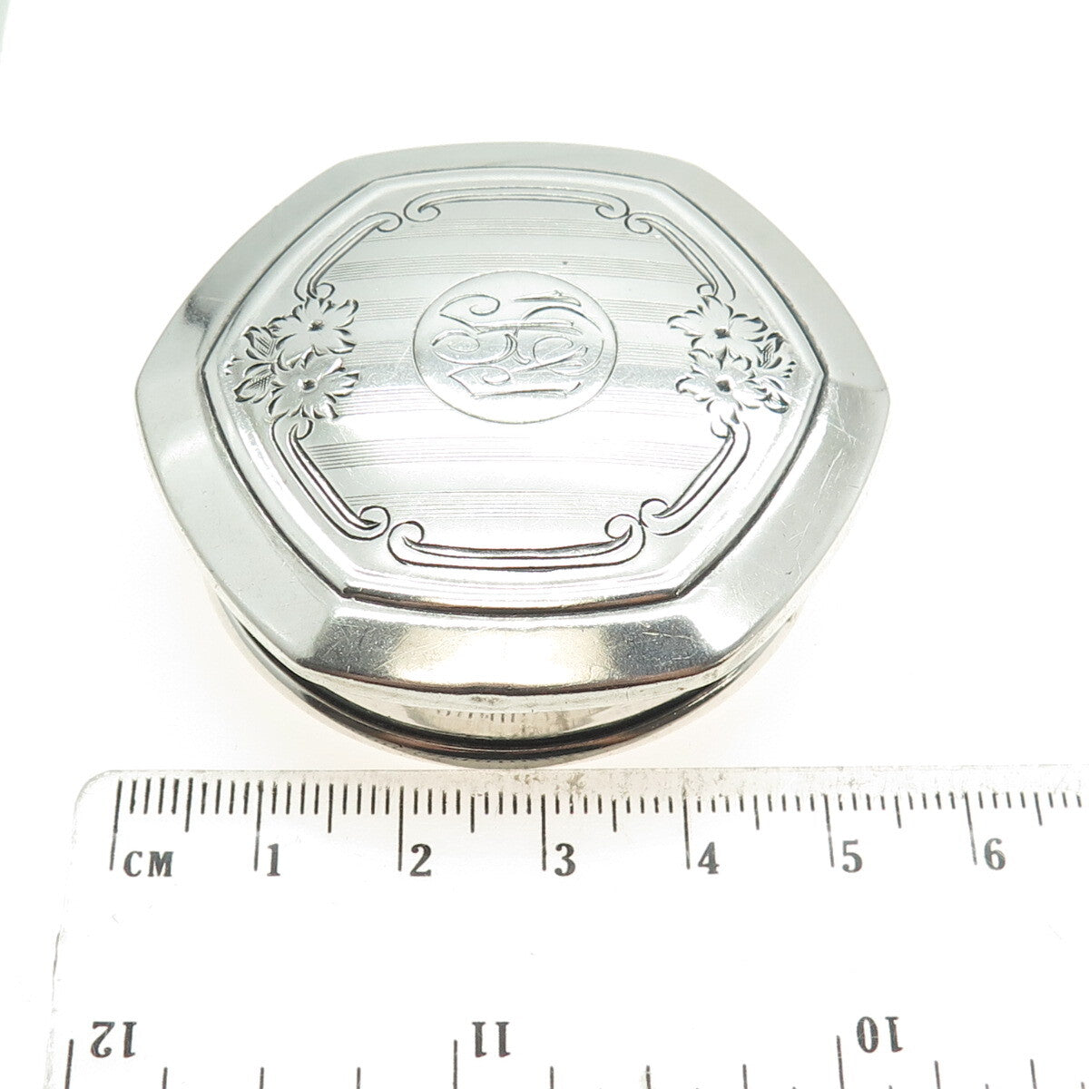 925 Sterling Silver Antique Art Deco Engraved Floral Flask / Jar Cap