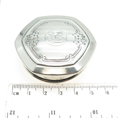 925 Sterling Silver Antique Art Deco Engraved Floral Flask / Jar Cap
