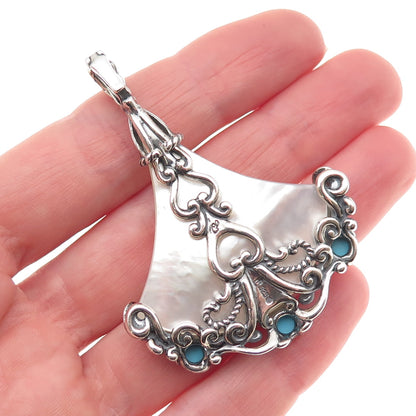 Carolyn Pollack Sterling Silver Vintage Real MOP & Turquoise Modernist Pendant