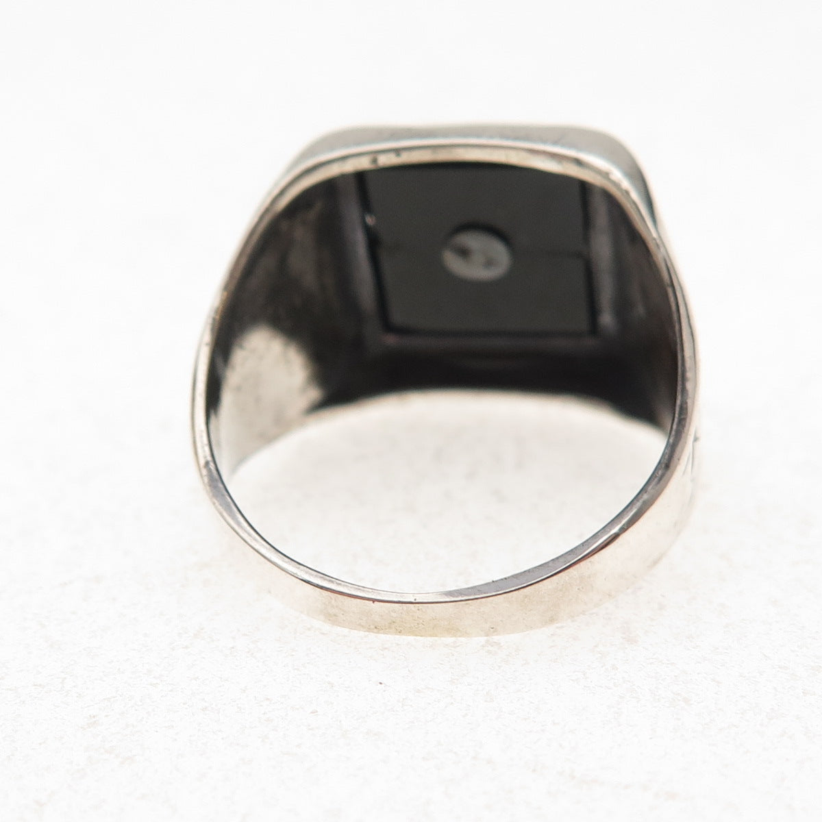 925 Sterling Silver Antique Art Deco Real Black Onyx Letter D Ring Size 8.25