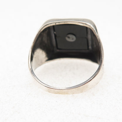 925 Sterling Silver Antique Art Deco Real Black Onyx Letter D Ring Size 8.25
