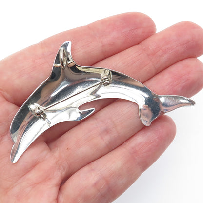 INTERNATIONAL 925 Sterling Silver Vintage Dolphin Pin Brooch / Pendant