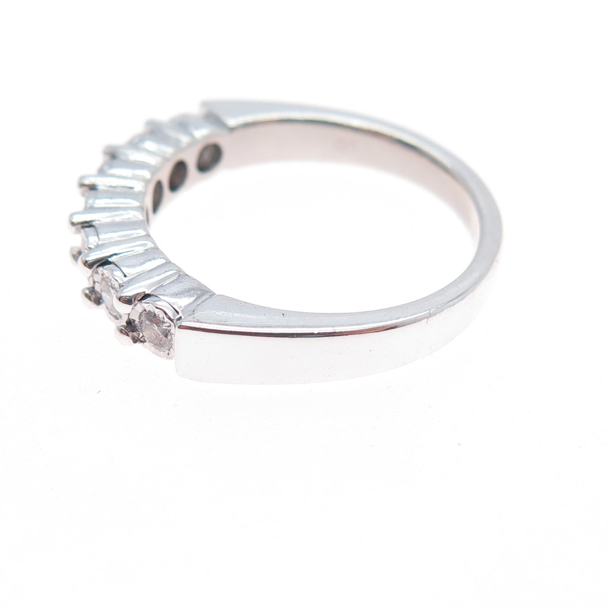 925 Sterling Silver Real Round-Cut Diamond Half Eternity Band Ring Size 7.25