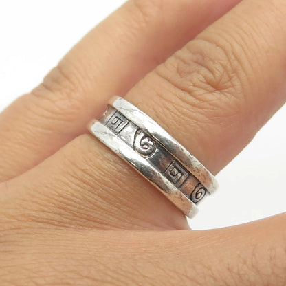 925 Sterling Silver Vintage Spiral Runic Viking Band Ring Size 7