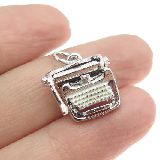 925 Sterling Silver Vintage Enamel Typewriter 3D Charm Pendant