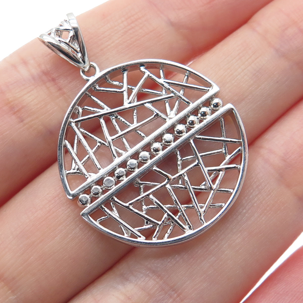 925 Sterling Silver Modernist Beaded Charm Pendant