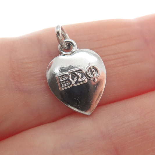 925 Sterling Silver Vintage 1963 Beta Sigma Phi Heart Minimalist Charm Pendant