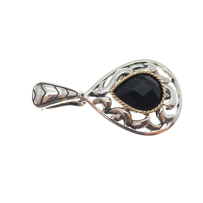 EFFY 925 Sterling Silver 18K Gold Real Black Spinel Teardrop Charm Pendant