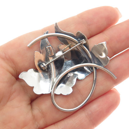 BEAU 925 Sterling Silver Vintage Floral Leaf Oxidized Pin Brooch