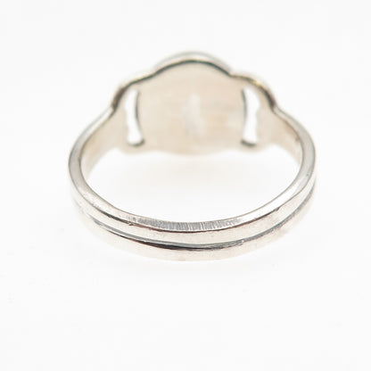 925 Sterling Silver Vintage Real Carnelian Modernist Oxidized Ring Size 7