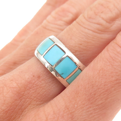 Old Pawn Sterling Silver Vintage Southwestern Tyrone Turquoise Ring Size 6.75