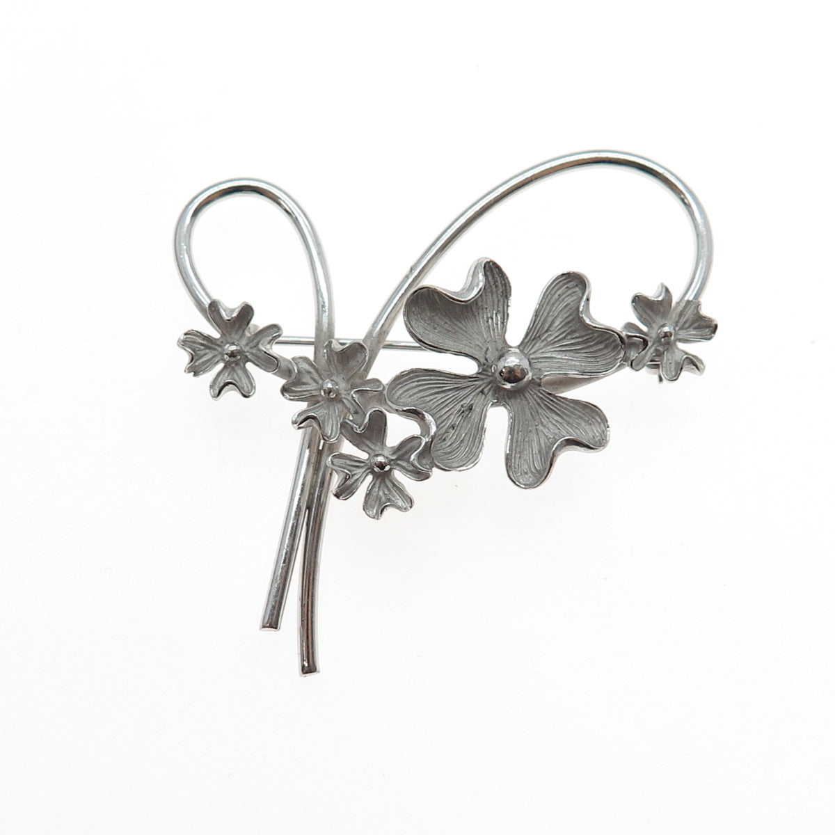 BEAU 925 Sterling Silver Vintage Modernist Flower Pin Brooch