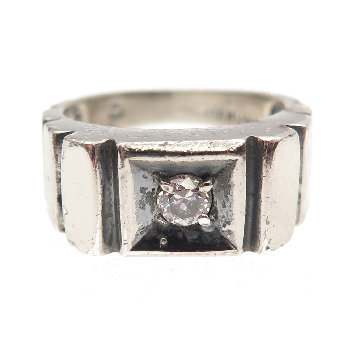 925 Sterling Silver Vintage Round-Cut C Z Oxidized Ring Size 8.75