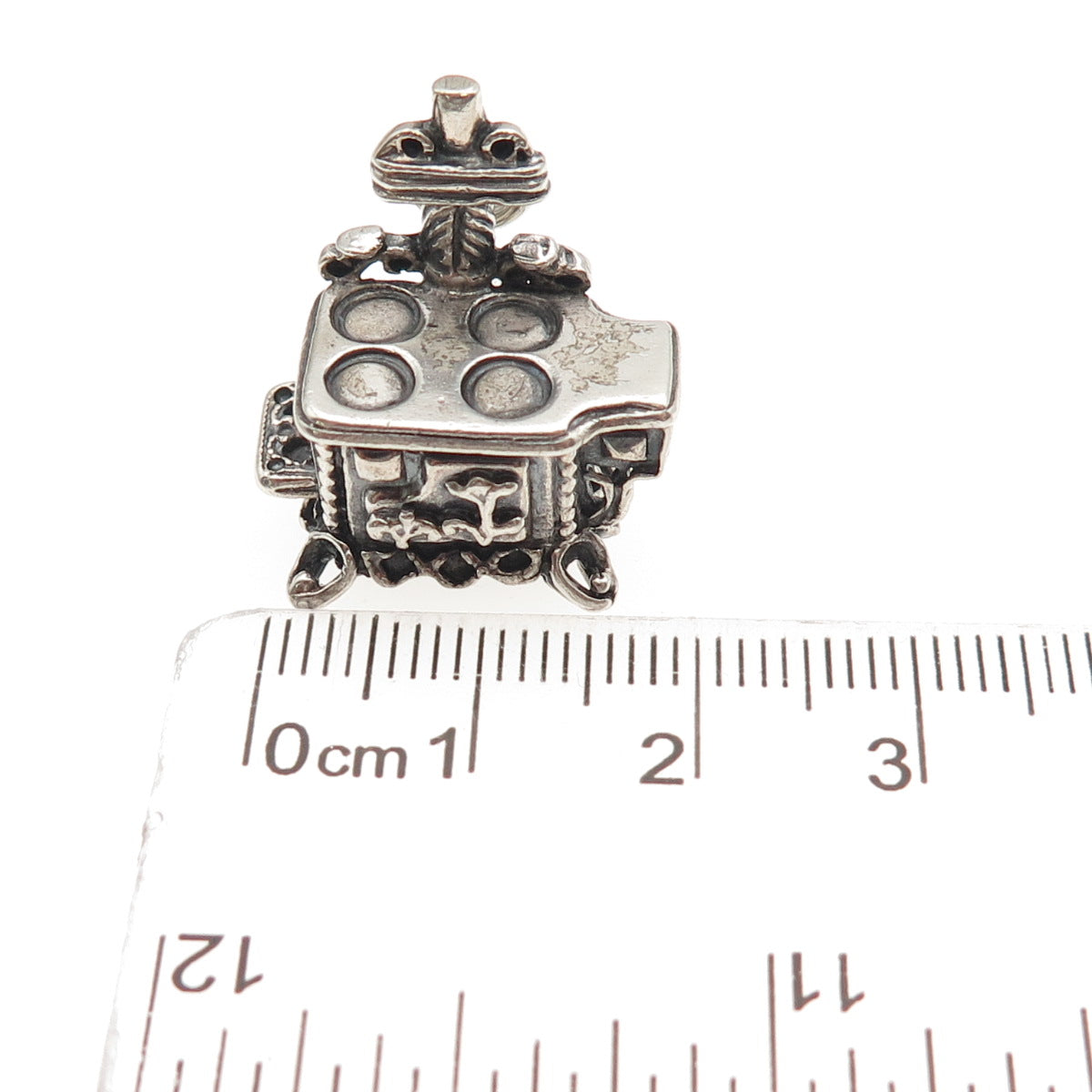 BEAU 925 Sterling Silver Vintage Cook Stove Oxidized 3D Mini Charm Pendant