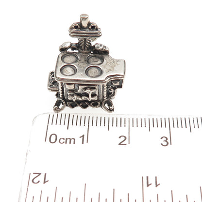 BEAU 925 Sterling Silver Vintage Cook Stove Oxidized 3D Mini Charm Pendant