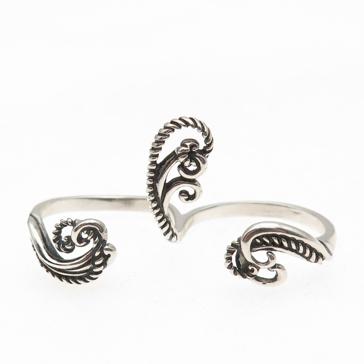Carolyn Pollack Sterling Silver Vintage Adjustable 2-Finger Ring Size 10.5 / 11