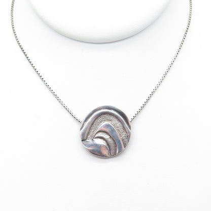 925 Sterling Silver Vintage Modernist Pendant Round Box Chain Necklace 16"
