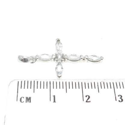 925 Sterling Silver Marquise & Round-Cut C Z Cross Pendant