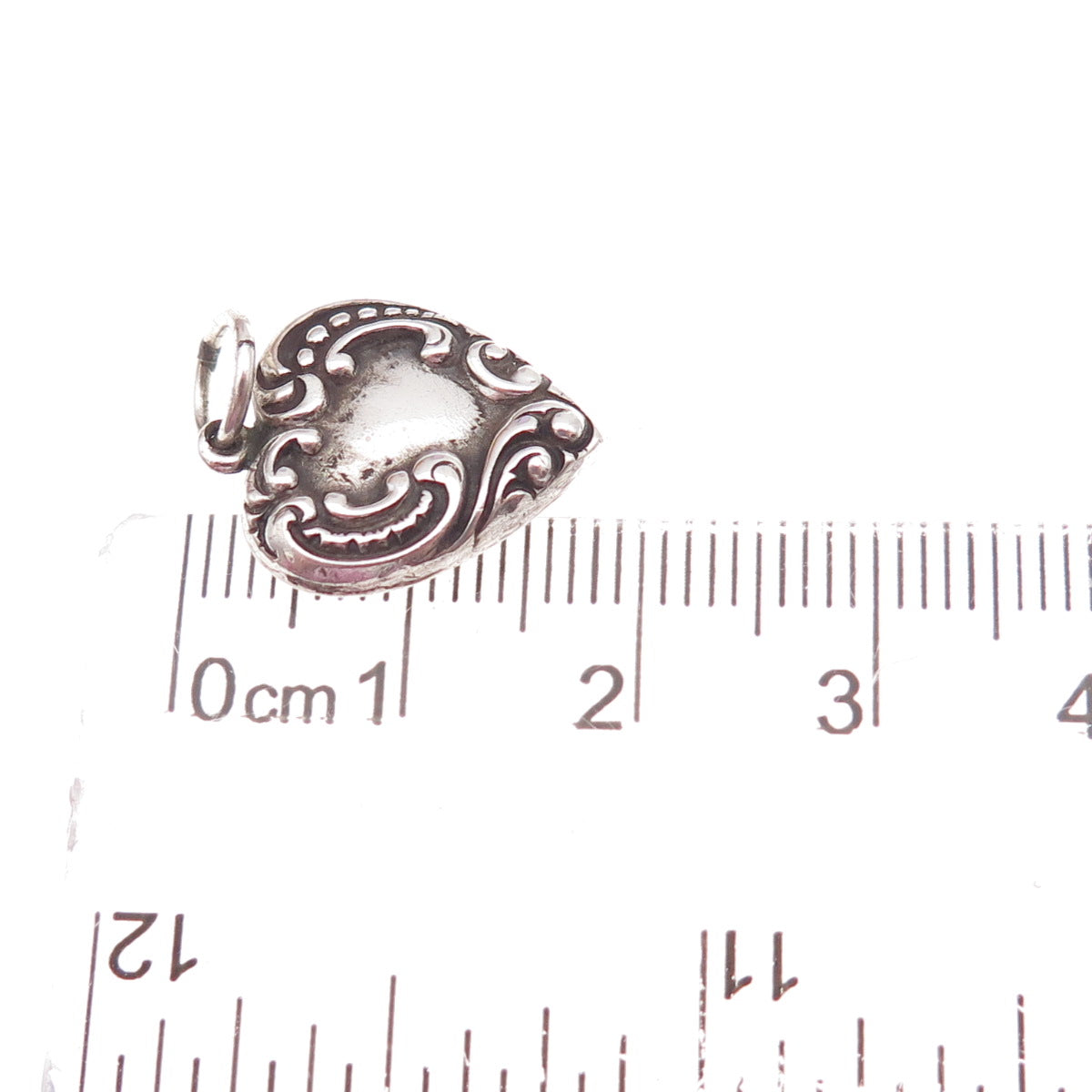 925 Sterling Silver Antique Art Deco Engraved Heart Chatelaine Charm Pendant