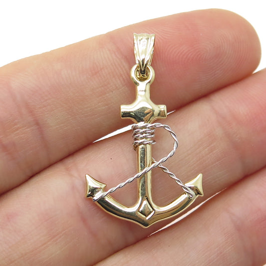 14K Yellow & White Gold Anchor Charm Pendant