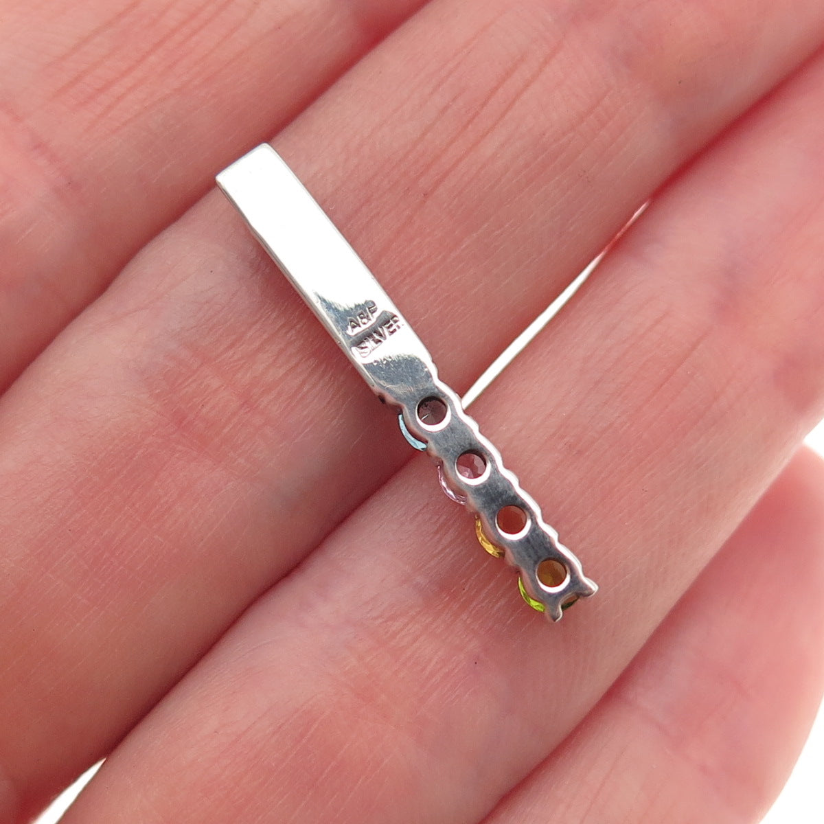 925 Sterling Silver Real Citrine Amethyst Topaz Peridot Bar Slide Charm Pendant