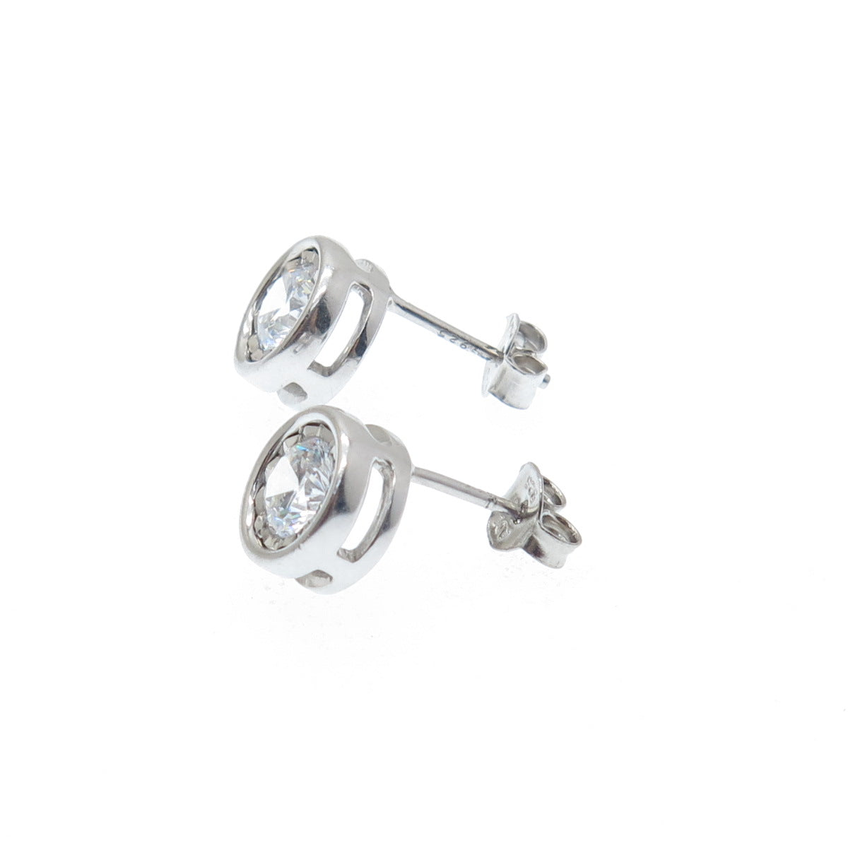 925 Sterling Silver Round-Cut C Z Stud Earrings