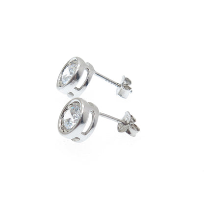 925 Sterling Silver Round-Cut C Z Stud Earrings