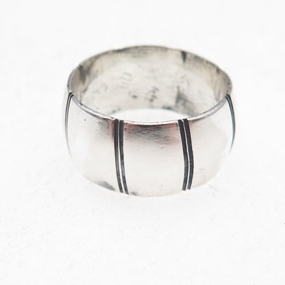925 Sterling Silver Vintage Mexico Modernist Oxidized Wide Band Ring Size 8.5