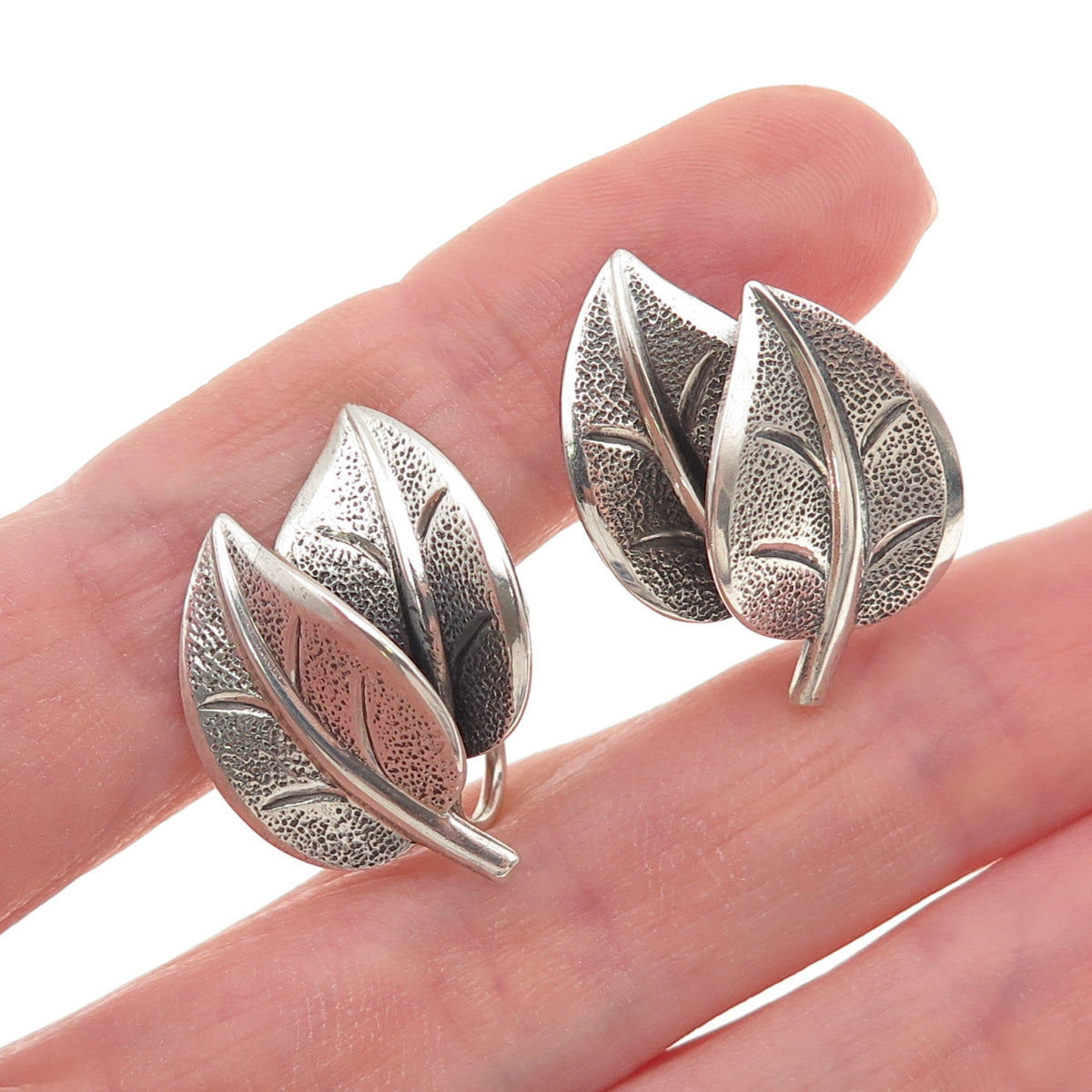 Beau 925 Sterling Silver Vintage Floral Oxidized Screw Back Earrings