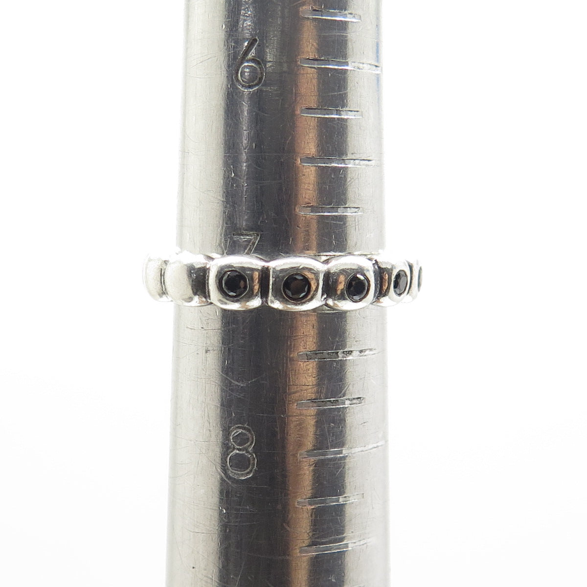 PANDORA 925 Sterling Silver Real Black Spinel Ring Size 7.25