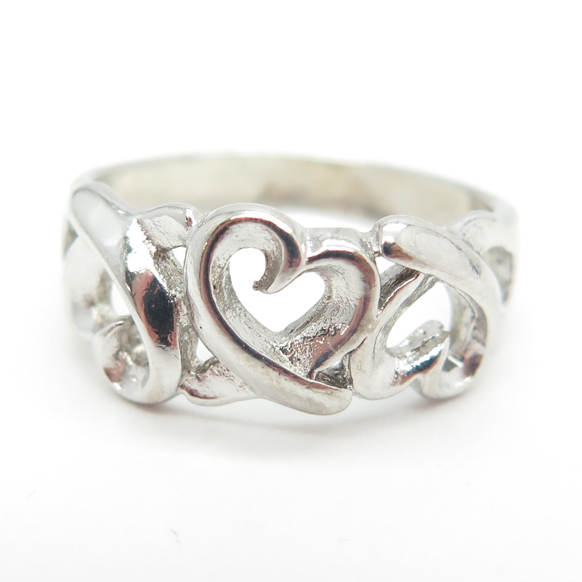 925 Sterling Silver Open Heart Ring Size 7.75