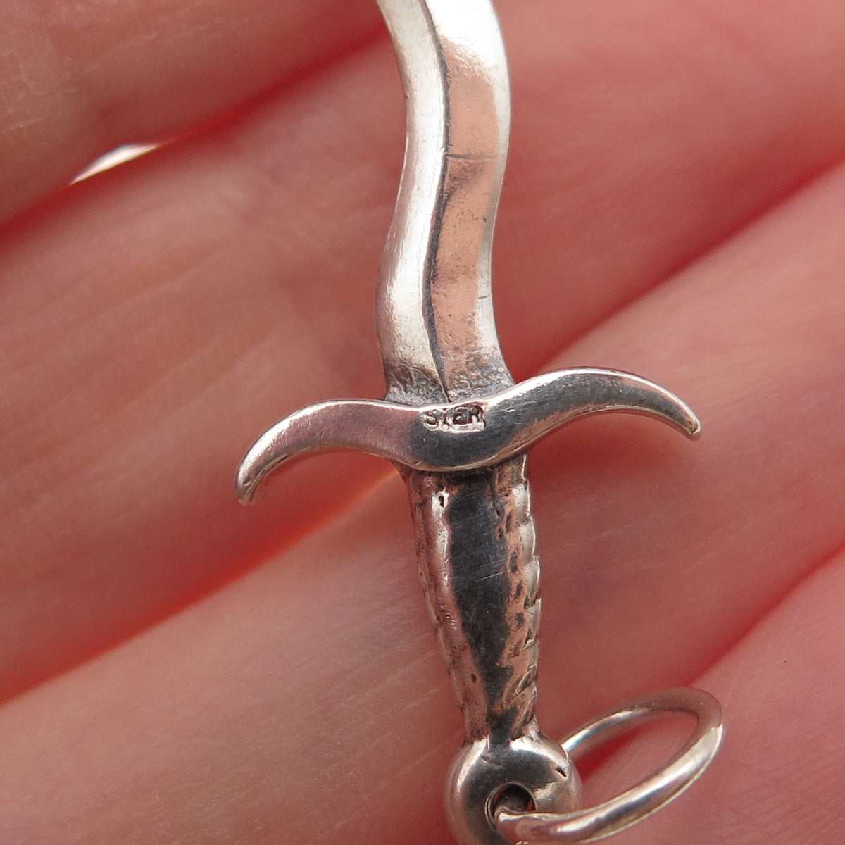 925 Sterling Silver Vintage Dagger Oxidized Charm Pendant