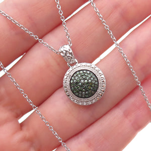 925 Sterling Silver Real Round-Cut Green Diamond Cable Chain Necklace 18"