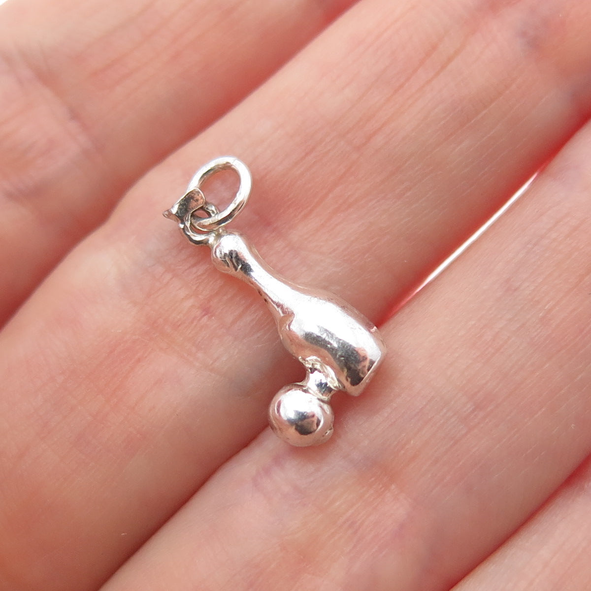 925 Sterling Silver Vintage Bowling Minimalist 3D Charm Pendant