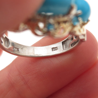 Chuck Clemency 925 Sterling Silver 2-Tone Real Turquoise Apatite Ring Size 8.25