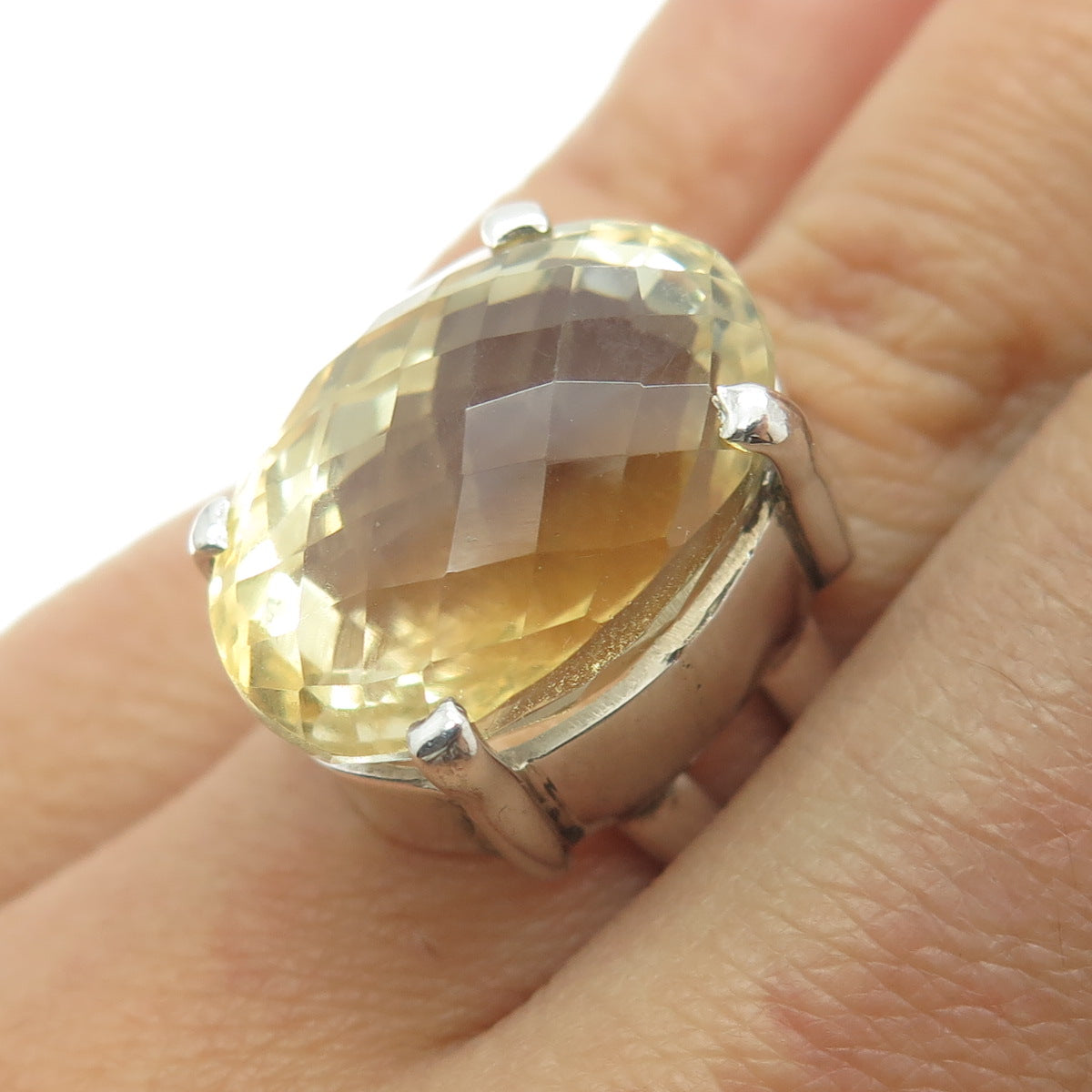 925 Sterling Silver Vintage Real Citrine Gemstone Ring Size 6.75