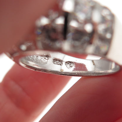 925 Sterling Silver Round & Emerald-Cut C Z Dome Ring Size 7
