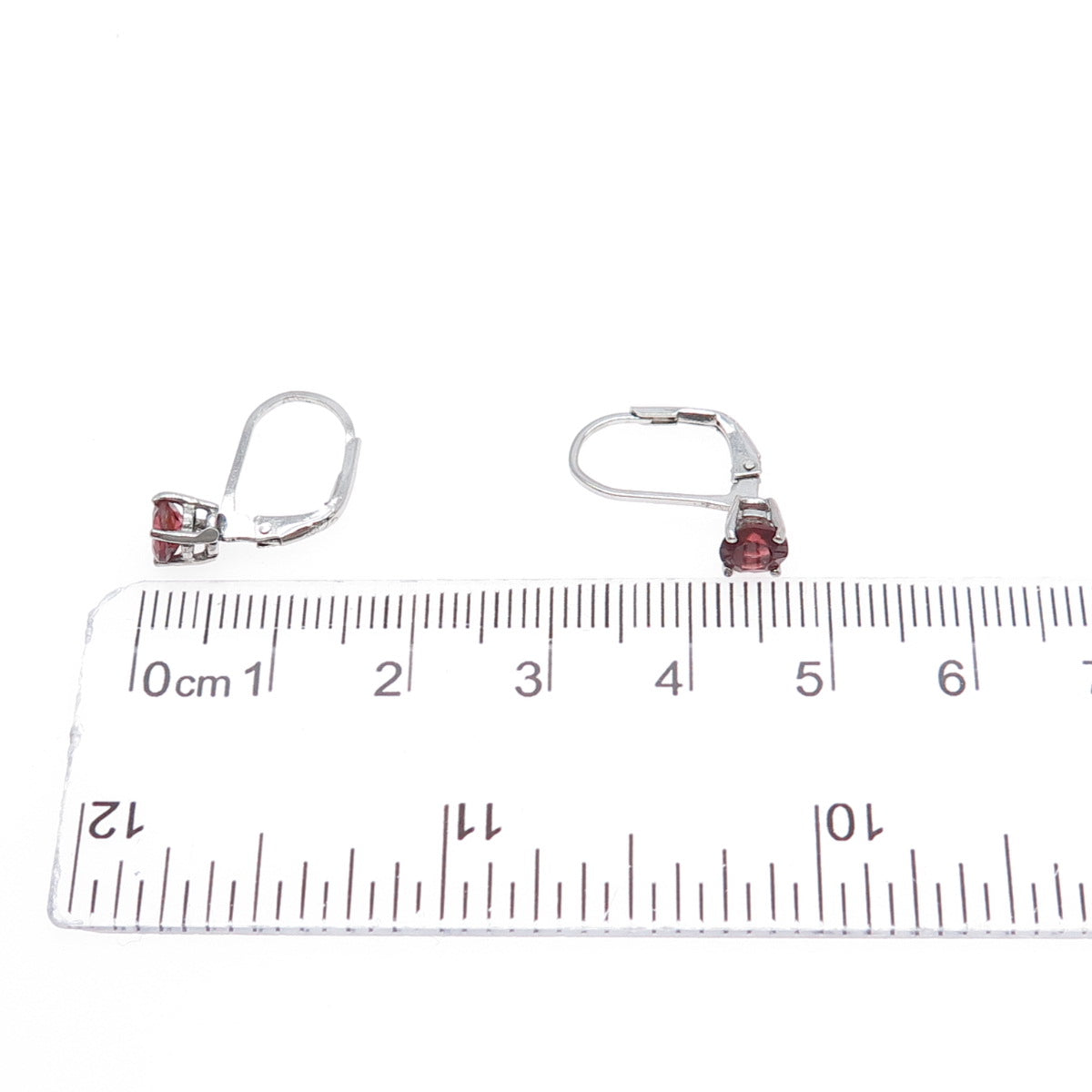 925 Sterling Silver Vintage Real Round-Cut Red Garnet Earrings