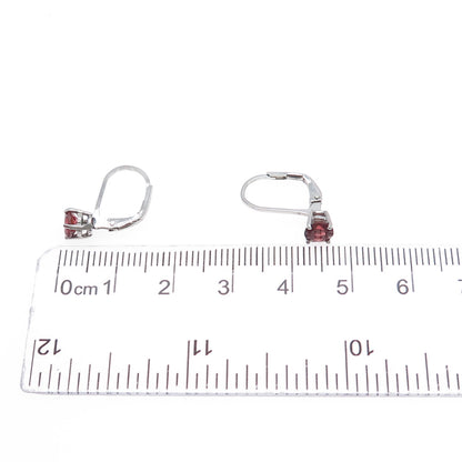 925 Sterling Silver Vintage Real Round-Cut Red Garnet Earrings