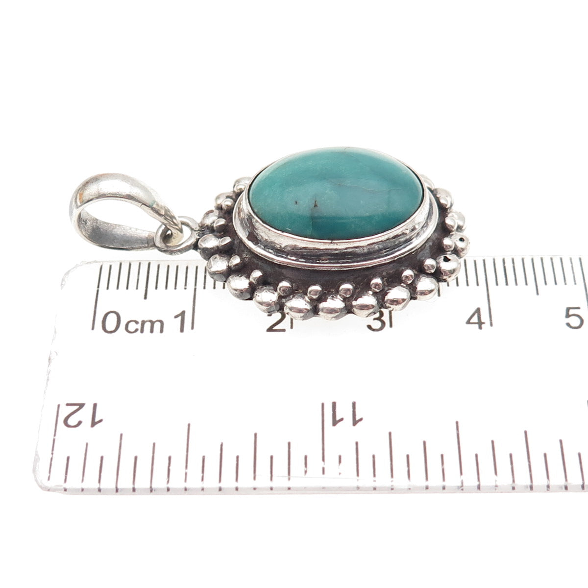 925 Sterling Silver Vintage Real Kingman Turquoise Beaded Charm Pendant