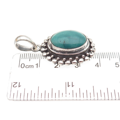 925 Sterling Silver Vintage Real Kingman Turquoise Beaded Charm Pendant