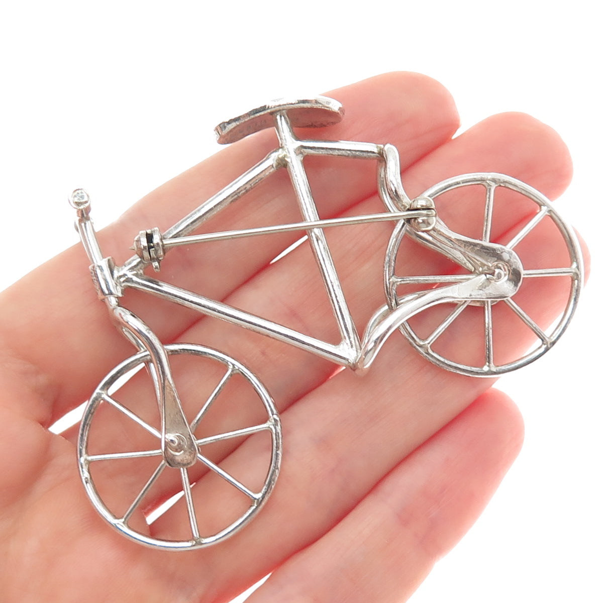 925 Sterling Silver Vintage Mexico Bicycle Movable Wheels Pin Brooch