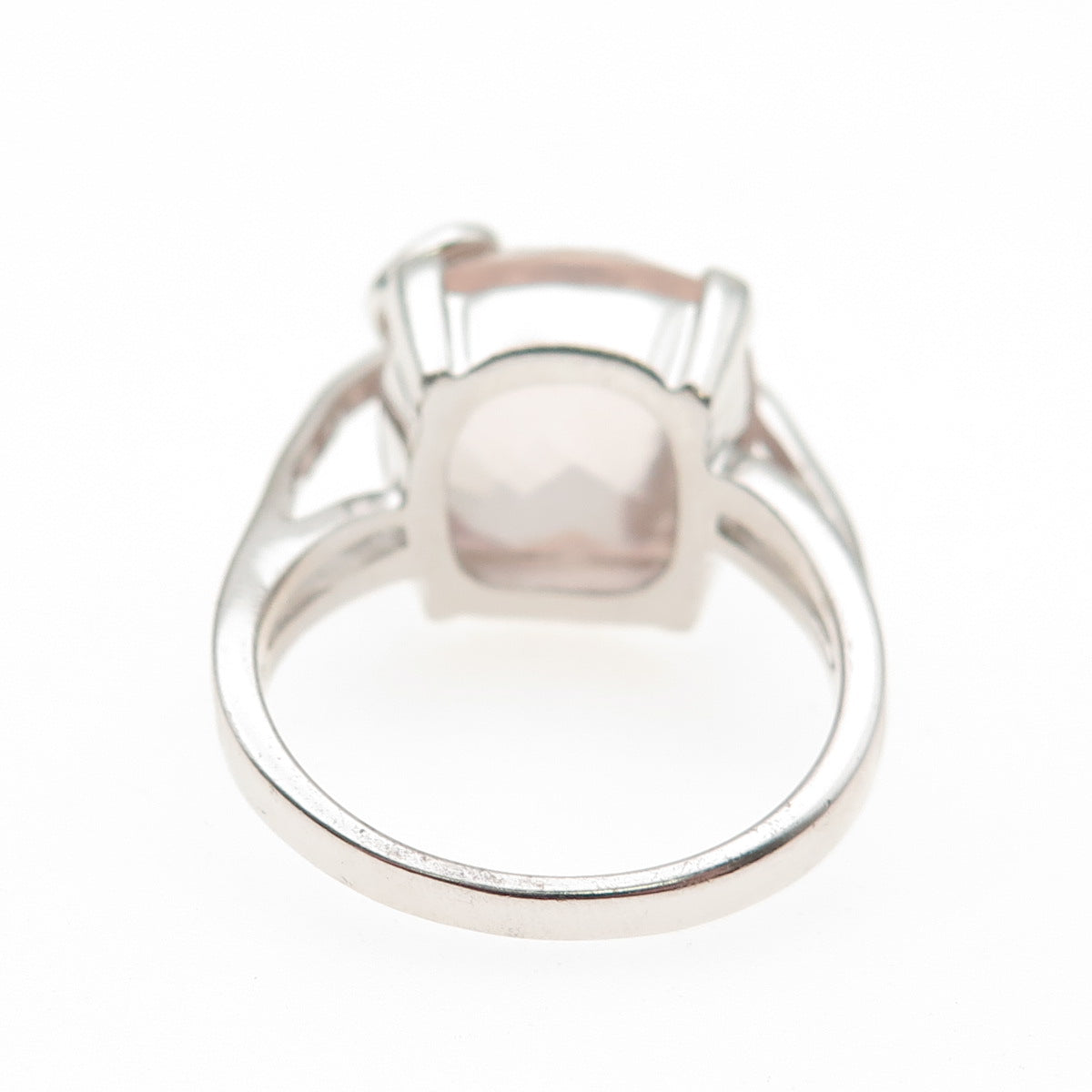 925 Sterling Silver Real Cushion-Cut Rose Quartz Swirl Ring Size 10.25