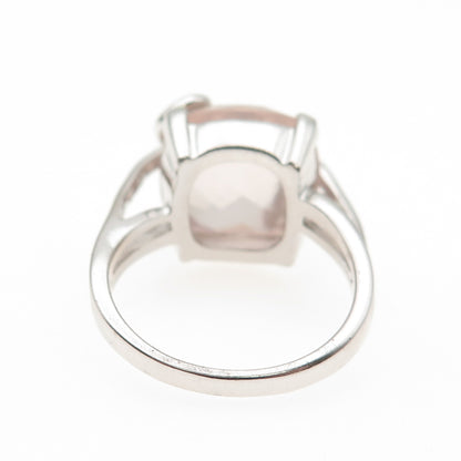 925 Sterling Silver Real Cushion-Cut Rose Quartz Swirl Ring Size 10.25
