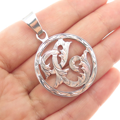 925 Sterling Silver Vintage Mexico Letter C Initial Floral Charm Pendant