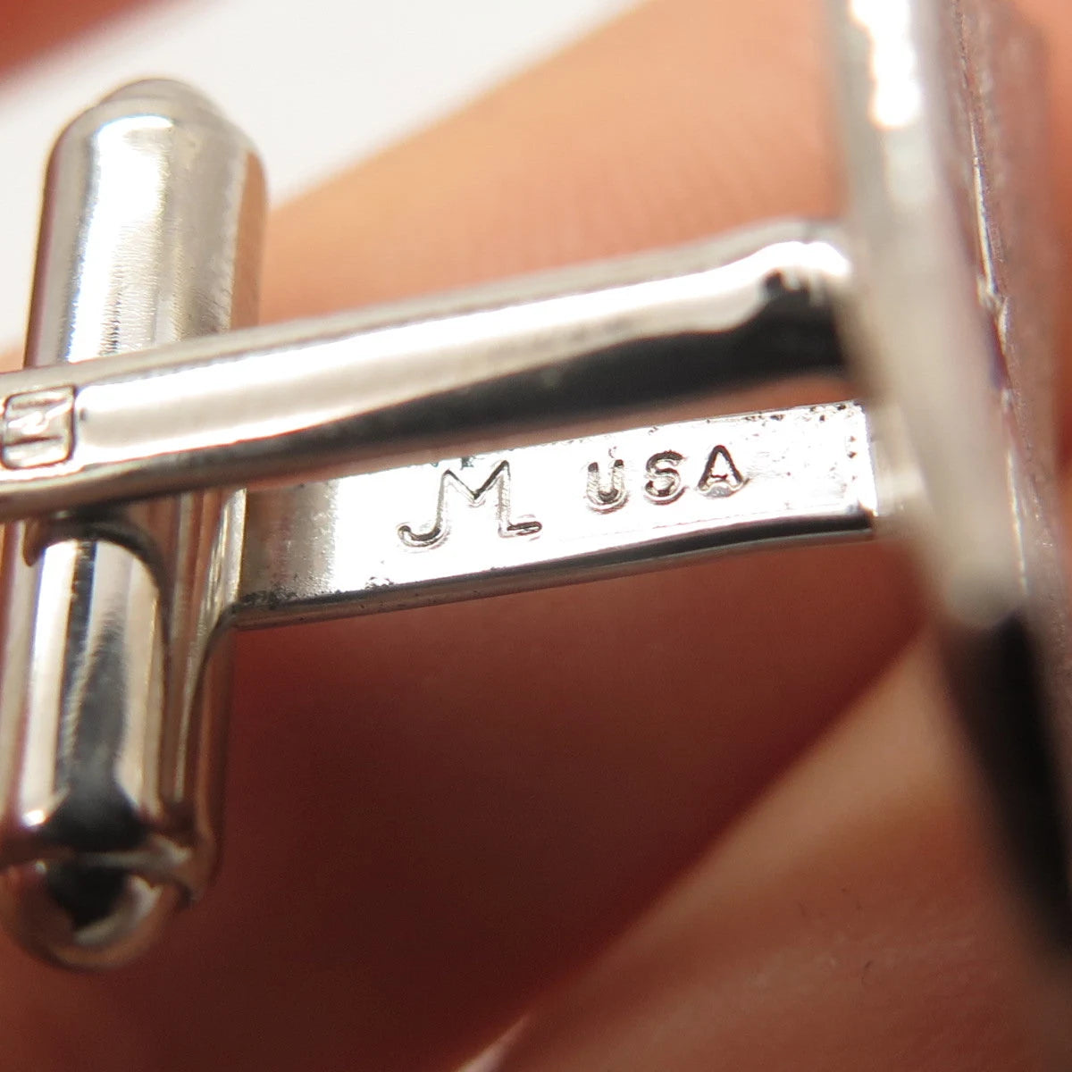 925 Sterling Silver Vintage JML USA Blue C Z Satin Finish Rectangle Cufflinks