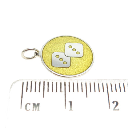 925 Sterling Silver Enamel Number Six Dice for Luck Round Tag Charm Pendant