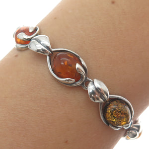 VALERIO V-8 Sterling Silver Vintage Poland Amber Modernist Floral Bracelet 6.75"