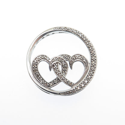 925 Sterling Silver Real Round-Cut Diamond Interlocked Heart Slide Pendant