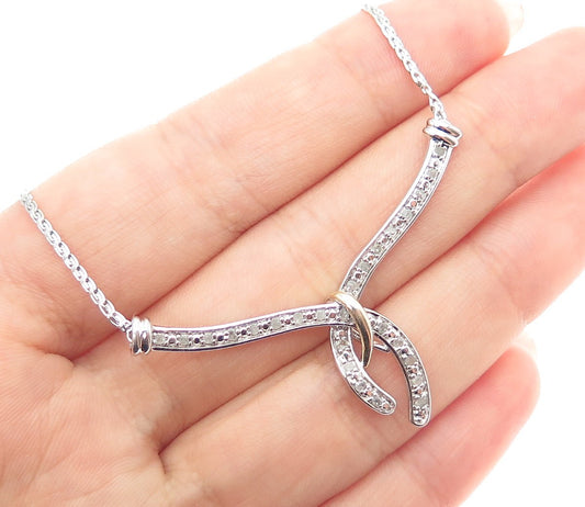 925 Sterling Silver 2-Tone Real Round-Cut Diamond Serpentine Chain Necklace 18"